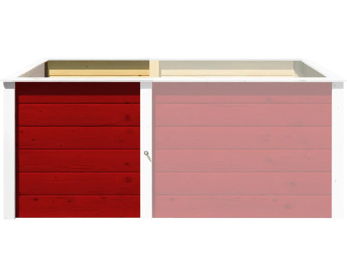 Detailansicht eines Holzgartenhauses mit Schiebetür