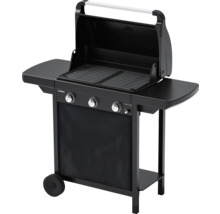 Schwarzer Gasgrill mit zwei Seitenablagen, Grillrost und Ablagefläche