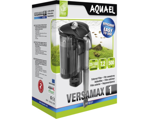 Außenfilter AQUAEL Versamax FZN 1, Rucksackfilter 7,2 W, 500 l/h schwarz für Aquarien 20-100 l