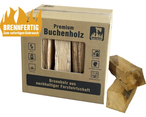 Kaminholz Brennholz reines Buchenholz im Karton 14,7dm³ luftgetrocknet, Scheitholzlänge 28 - 33 cm