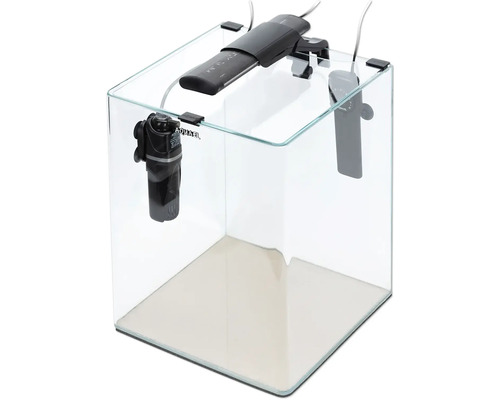 Aquarium OptiBent 20 schwarz, ca. 19 l mit LED Beleuchtung, Heizer, Innenfilter und Unterlage, Weißglas Nanoaquarium