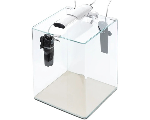 Aquarium OptiBent 30 weiss, ca. 29 l mit LED Beleuchtung, Heizer, Innenfilter und Unterlage, Weißglas Nanoaquarium