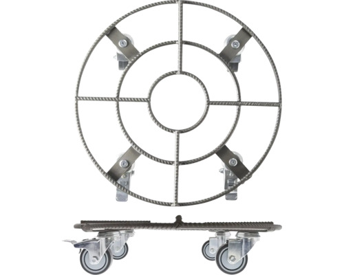 Pflanzenroller aus Stahl mit Rollen, Draufsicht und Seitenansicht