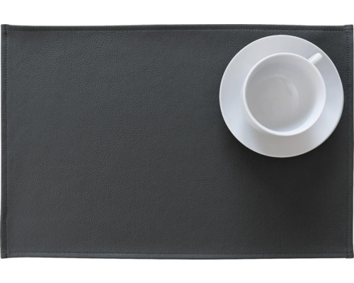 Tischset Kunstleder stahlgrau 45x30 cm Graue Tischdecke aus Lederimitat mit Kaffeetasse