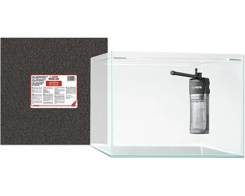Aquarium mit Innenfilter und Isolierunterlage