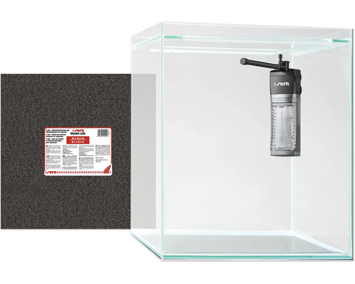 Aquarium mit Innenfilter und Unterlegmatte