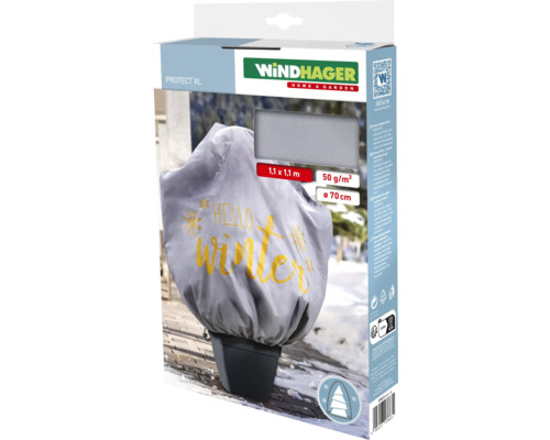 Winterschutz Vlieshaube Windhager Deko-Haube Protect XL 2,0 x 1,4 m, grau mit Hello Winter Motiv Vlies 50 g / qm mit Kordel