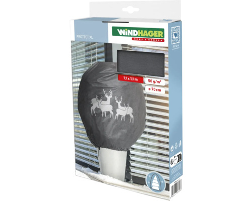 Winterschutz Vlieshaube Windhager Deko-Haube Protect XL 1,1 x 1,1 m, grau mit Hirschmotiv Vlies 50 g / qm mit Kordel