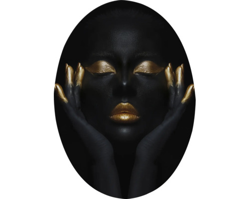 Leinwandbild Oval Frau schwarz gold 35x70 cm
