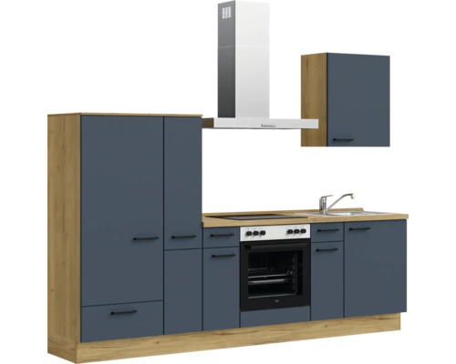 Komplette Küchenzeile mit Spüle, Herd, Backofen, Dunstabzugshaube und Schränken