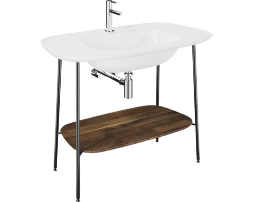 VitrA Möbelwaschtisch Plural 99,5 x 55 cm weiß glänzend mit Untergestell 64044 Waschtisch mit Metallgestell und Holzablage