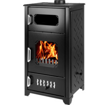Schwarzer Kaminofen mit Holzfeuer für Innenräume