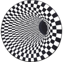 Runder Teppich mit Schachbrettmuster und 3D-Tunneloptik