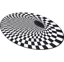 Runder Teppich mit Schachbrettmuster und 3D-Tunnel-Optik
