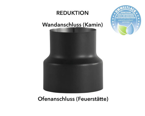Ofenrohr Reduzierung Bertrams Ø 130-120 mm senotherm UHT-Hydro schwarz Schornsteinrohr Reduzierung für Wandanschluss und Ofenanschluss