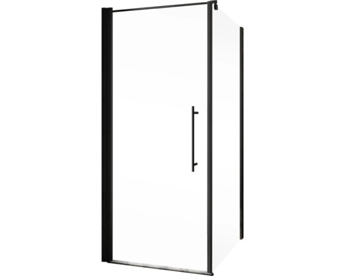 Eckdusche mit schwarzem Rahmen und Griff