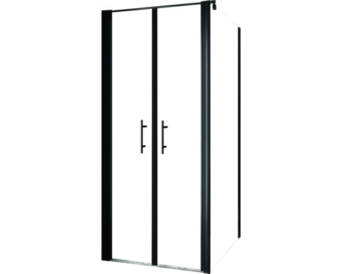 Duschkabine mit schwarzen Rahmen und Griffen