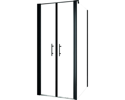 Eckdusche mit zwei Glastüren und Griffen