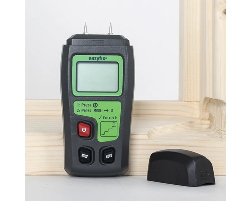 Holzfeuchtemessgerät mit zwei Messspitzen und Display