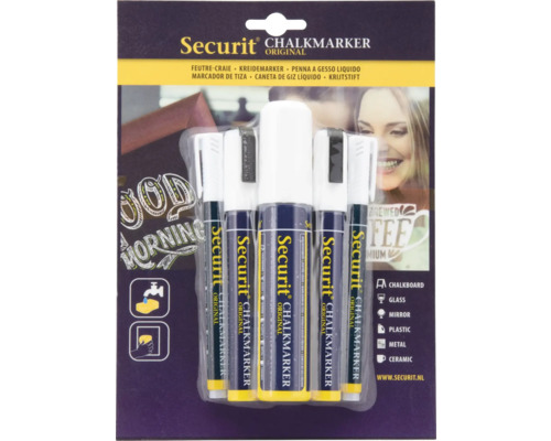 Securit Kreidemarker Set zum Beschriften von Tafeln, Glas, Spiegeln, Kunststoffen, Metallen und Keramik