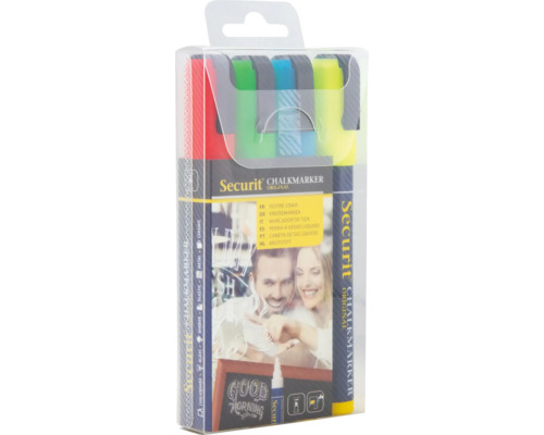 Securit Kreidemarker Set mit vier Stiften in transparenter Verpackung