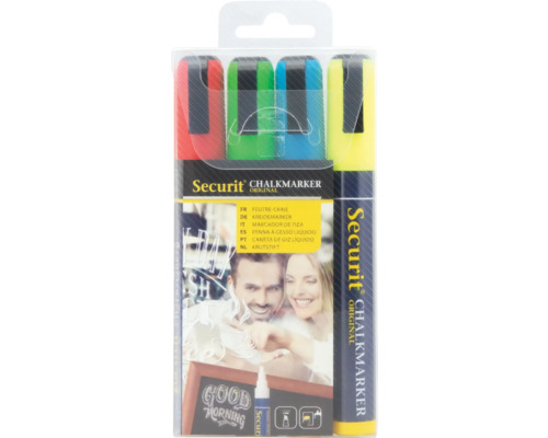Securit Kreidemarker Set mit vier Stiften in Verpackung