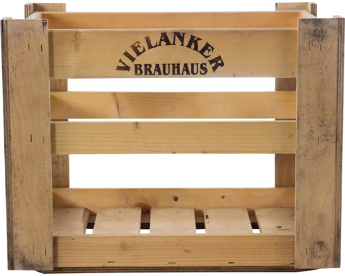 Holzkiste mit Aufdruck Vielanker Brauhaus