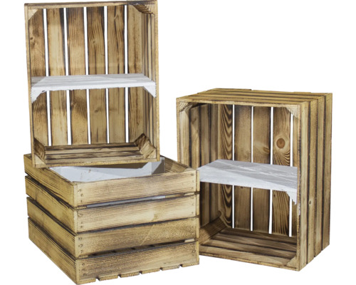 Dekorative Holzkisten mit Einlegeböden für den Innenbereich.
