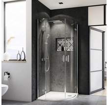 Modernes Badezimmer mit Eckeinstiegsdusche und grauer Wand
