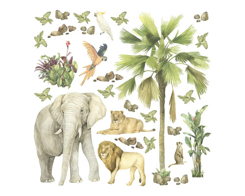 Illustration von Tieren und Pflanzen der Savanne