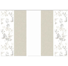 Schiebegardine mit Blätterdessin und textilem Flächenvorhang