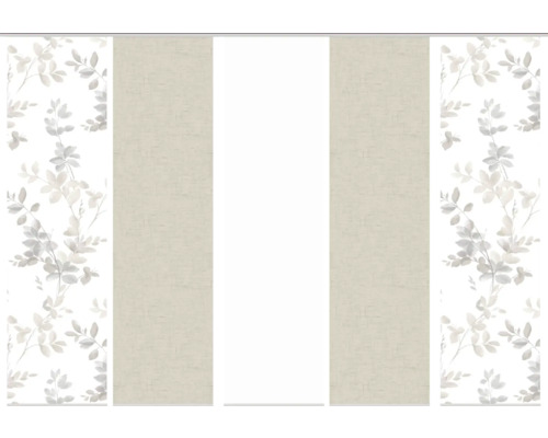 Schiebegardine Digitaldruck Alya sand 5er-Set 60x245 cm Schiebegardine mit Blätterdessin und textilem Flächenvorhang