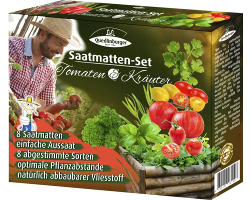 Saatmatten Set Tomaten & Kräuter mit Petersilie Basilikum Dill Kresse Oregano Thymian Salbei Tomate Quedlinburger Gemüsesamen Kräutersamen