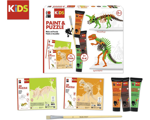 Marabu Kids Paint and Puzzle Set mit 3D Dinosaurier Puzzle, Farben und Pinsel