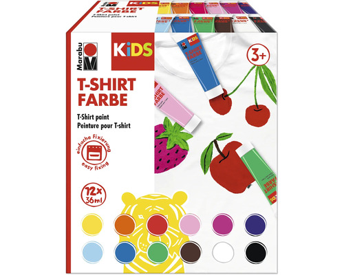 Marabu Kids Textilfarbe Set mit zwölf Farben und einfacher Fixierung