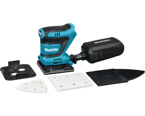 Akku-Schwingschleifer Makita DBO480Z 18 V, ohne Akku und Ladegerät Makita Logoschleifer mit Schleifpapier und Zubehör