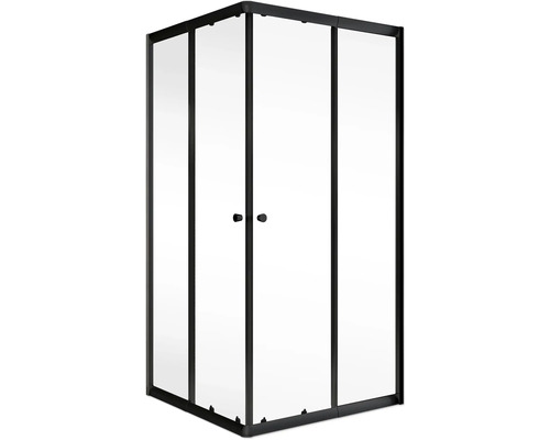 Eckdusche mit schwarzem Rahmen und Klarglas