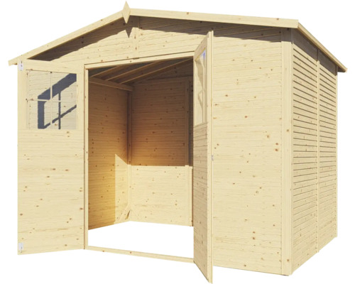 Offener Holzgartenhaus mit Doppeltür und Fenster