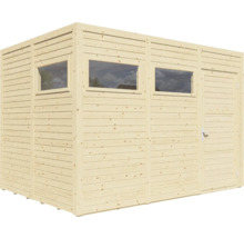 Gartenhaus aus Holz mit Fenstern und Tür