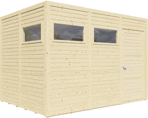 Gartenhaus aus Holz mit Fenstern und Tür