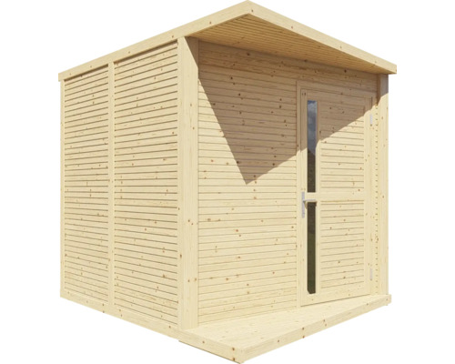 Gartenhaus aus Holz mit Tür und kleinem Fenster