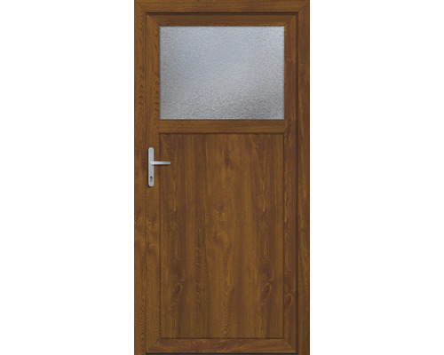 Braune Nebeneingangstür mit Glaseinsatz und Griff