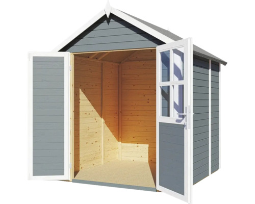 Offener Gerätegartenhaus mit Holzwänden und Doppeltür