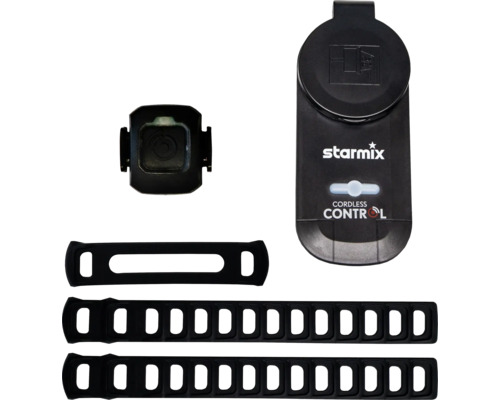 Starmix Funk-Steckdose Cordless Control (inkl. Li-Ion-Knopfzelle CR2031) & 3 Befestigungs-Gummibänder (1x für Schlauch Ø35, 2x Universal) Starmix Cordless Control Fernbedienung mit Zubehör