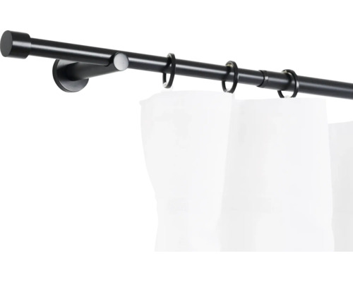 Gardinenstangen Set ausziehbar Cosy schwarz 160-280 cm Ø 16/19 mm Gardinenstange mit Vorhangringen und Vorhang