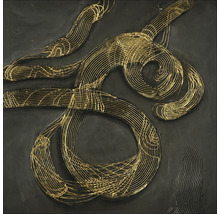Abstraktes Wandbild mit goldenen Linien auf dunklem Hintergrund