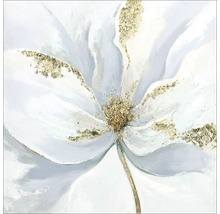 Gemälde einer weißen Blume mit Goldakzenten