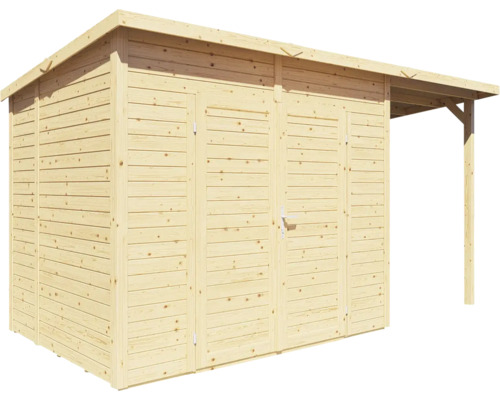 Holzgartenhaus mit Doppeltür und kleinem Vordach