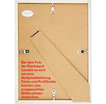 Rückseite eines Bilderrahmens mit Aufhängern und Ständer