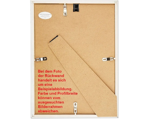 Rückseite eines Bilderrahmens mit Aufhängern und Stütze